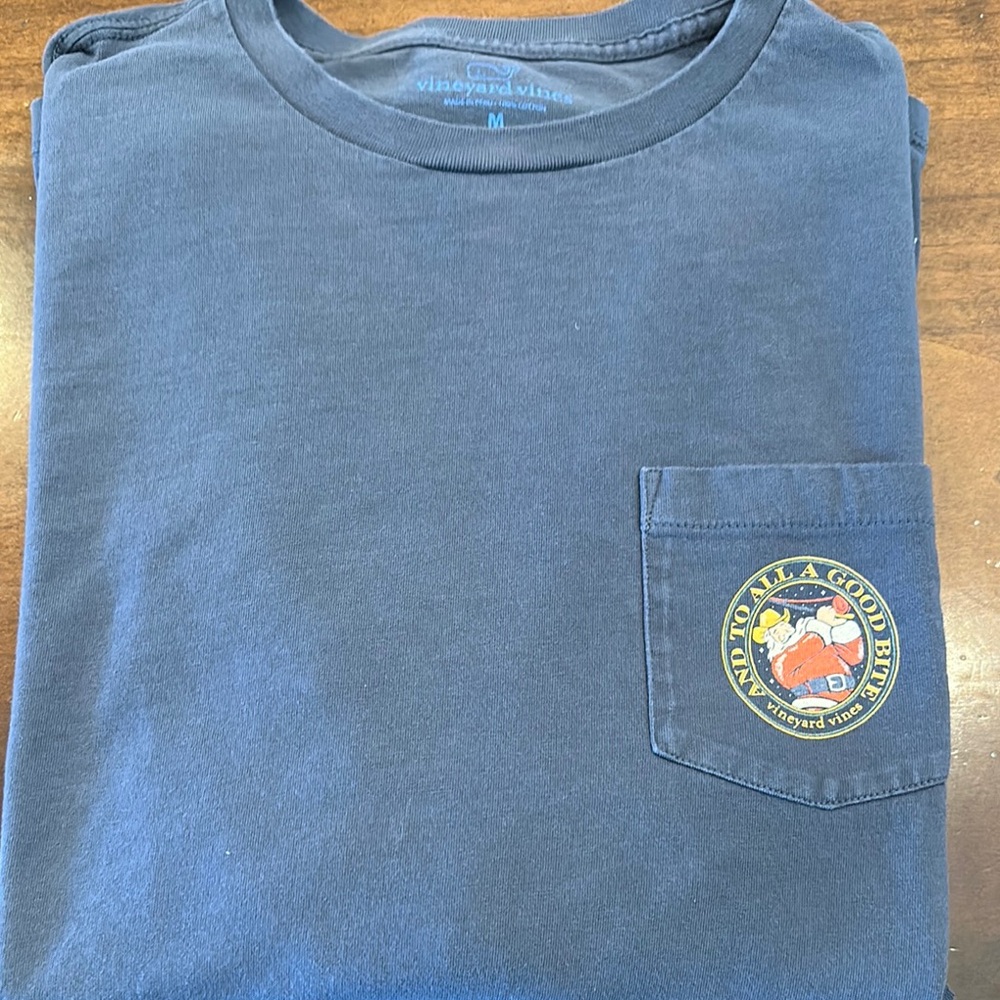 Vineyard Vines Blue Long Sleeve Tee with Logo Fishing Christmas Adult M